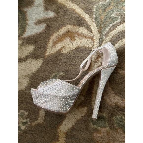 Steve Madden champagne Angylna1 Platform crystal Heels Rhinestones shoes sz 7.5m - Picture 8 of 8